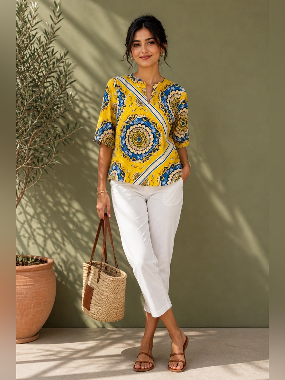 Capri Island Vibrant Yellow and Blue Blouse